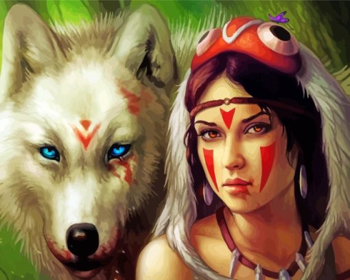 Aesthetic Native Indian Woman With Wolf Art paint by number