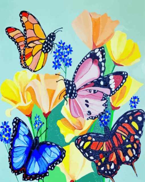 Beautiful Flowers With Butterflies Art paint by number