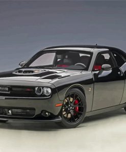 Black Dodge Challenger Scat paint by number