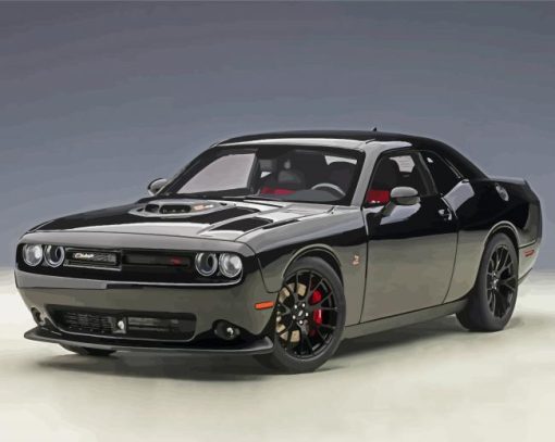 Black Dodge Challenger Scat paint by number