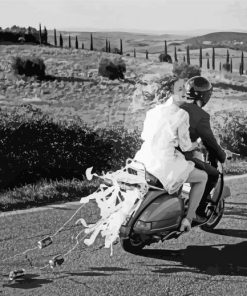 Black And White Couples On Motorbike paint by number