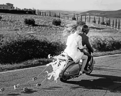 Black And White Couples On Motorbike paint by number