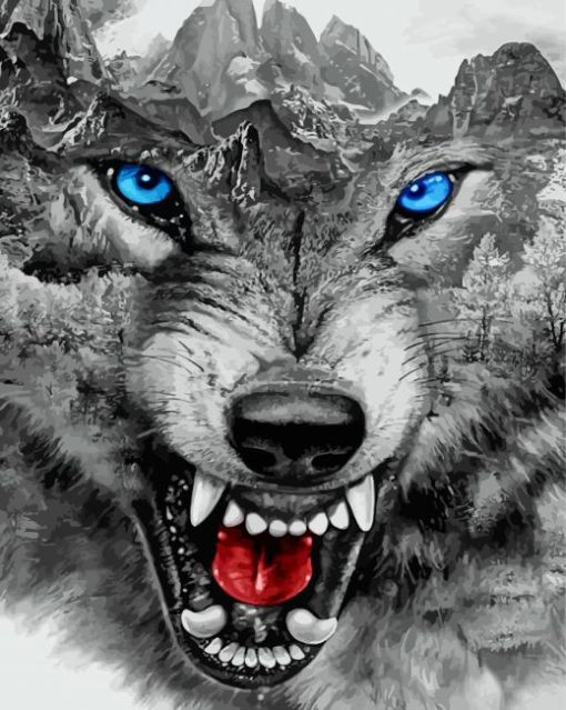 Black And White Wolf Face paint by number