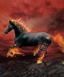 Black Horse In Flames Paint by number