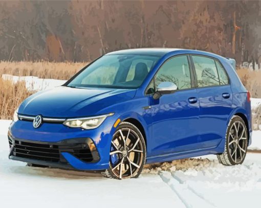 Blue Vw Golf R In Snow paint by number