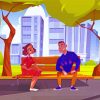 Cartoon Couple On A Bench Paint by number