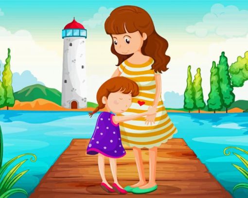 Cartoon Mother Hugging Girl paint by number