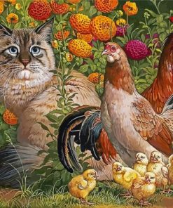 Cat And Chickens paint by number