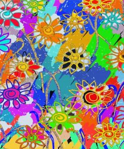 Colorful Funky Flowers Art paint by number