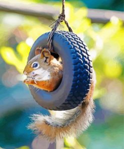 Cute Squirrel In Tire Swing paint by number