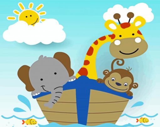 Cute Animals In Boat paint by number