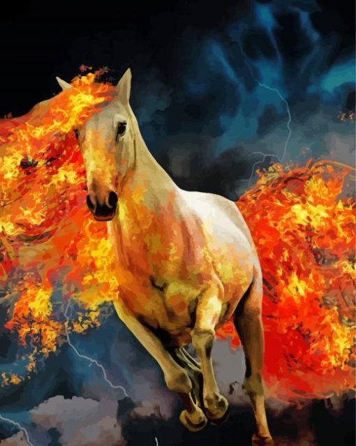 Flaming White Horse paint by number