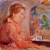 Girl And Budgies In Cage paint by number