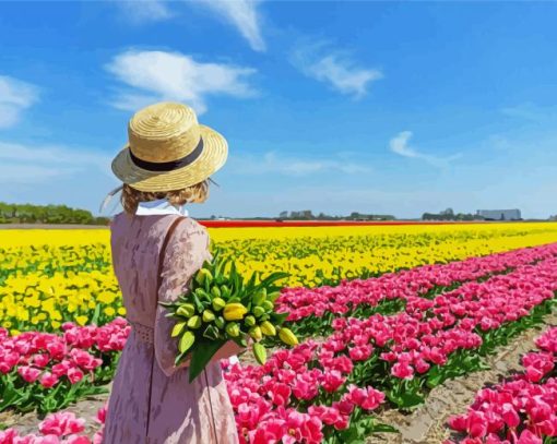 Lady In Tulip Field paint by number