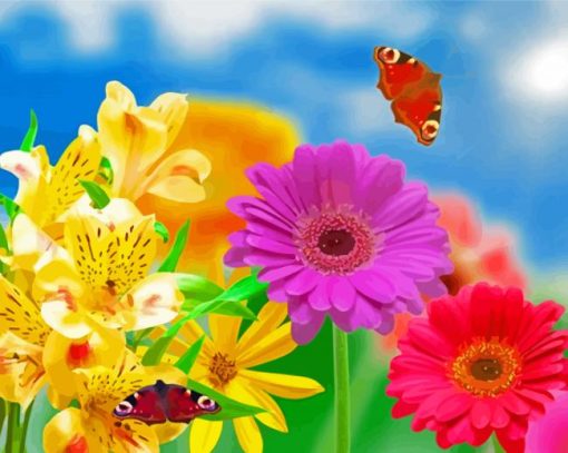 Nature Flowers And Butterflies Paint by number