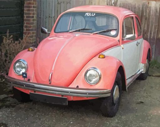 Vintage Volkswagen Beetle Pink paint by number